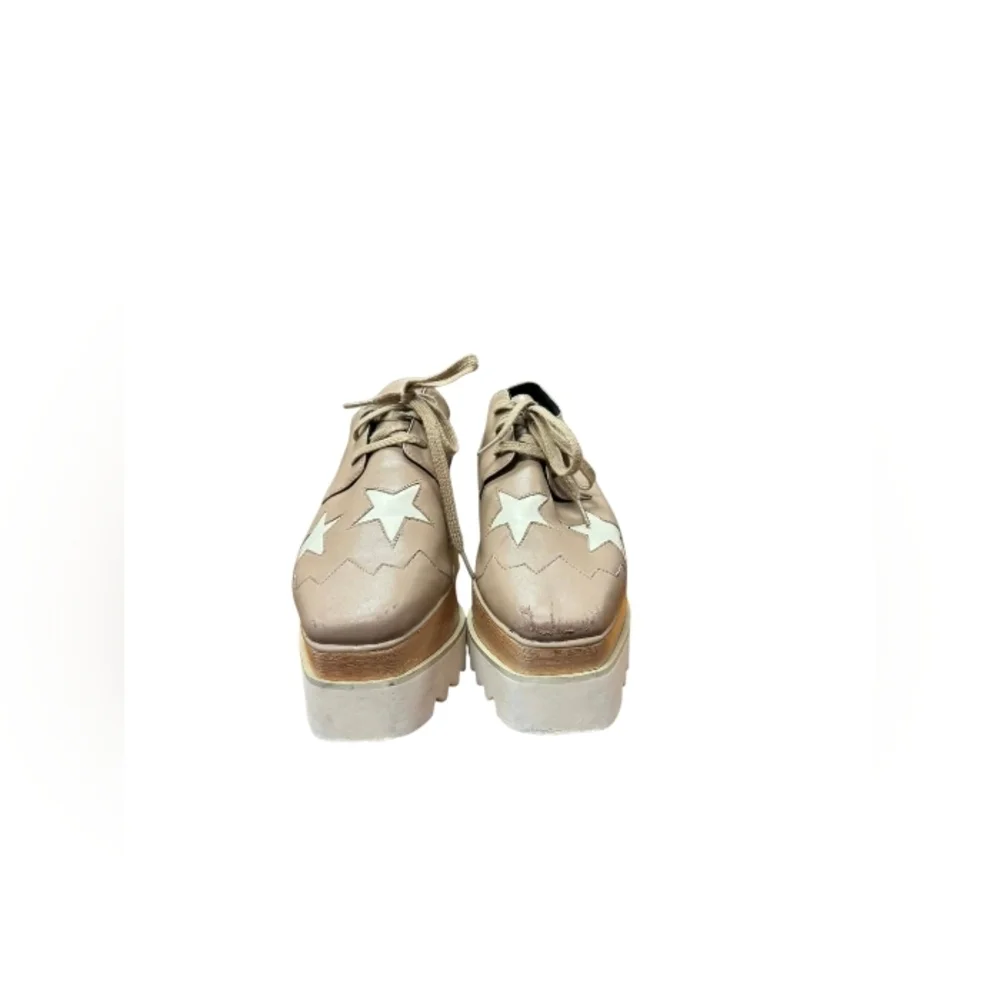 Stella McCartney GUC Elyse Vegan White Star Platform Derby Shoes Taupe Size 38 - Picture 3 of 9